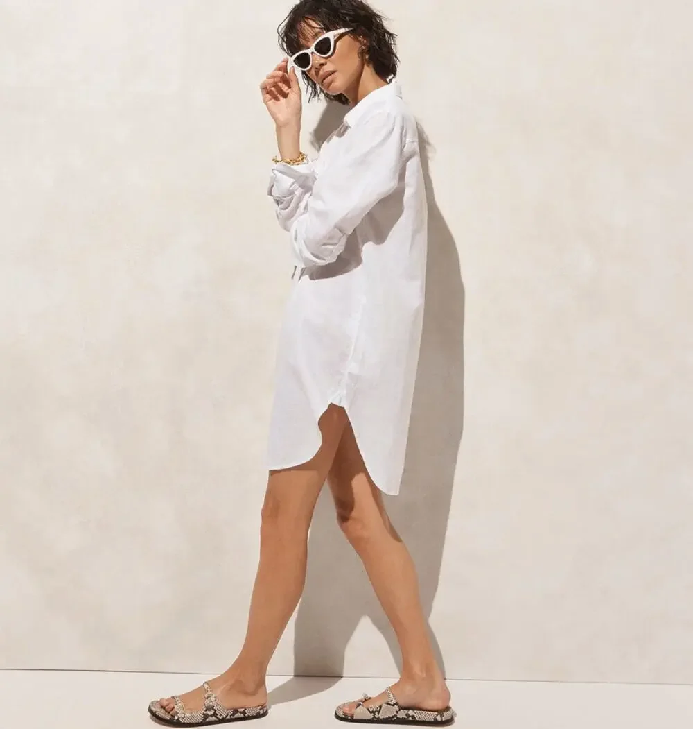 J.Crew Relaxed-Fit Beach Shirt SZ S White Swim Cover Up Linen Blend Long Sleeve